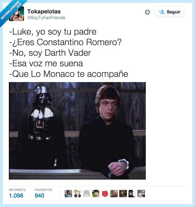 Luke Skywalker,padre,hijo,Darth Vader,Star Wars,Constantino Romero,Lo Monaco