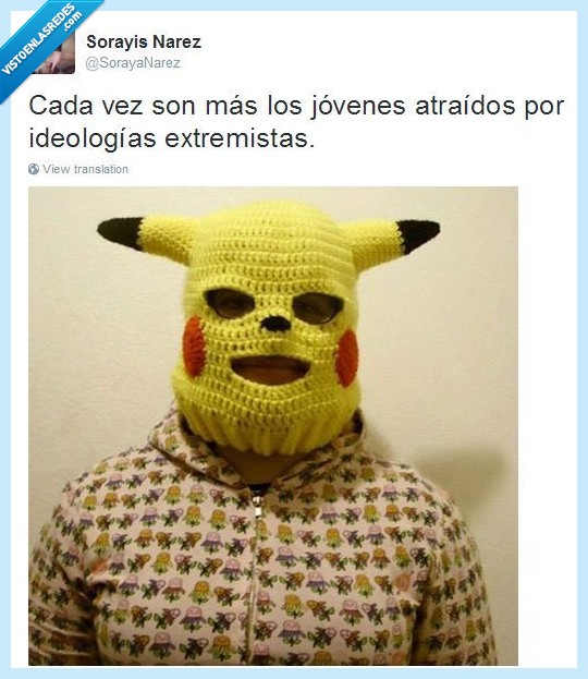 pikachu,disfraz,terrorismo,pasamontañas,terrorista,ganchillo,punto