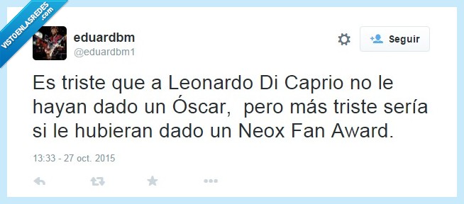 Leonardo Dicaprio,oscar,neox fan award,premio,triste