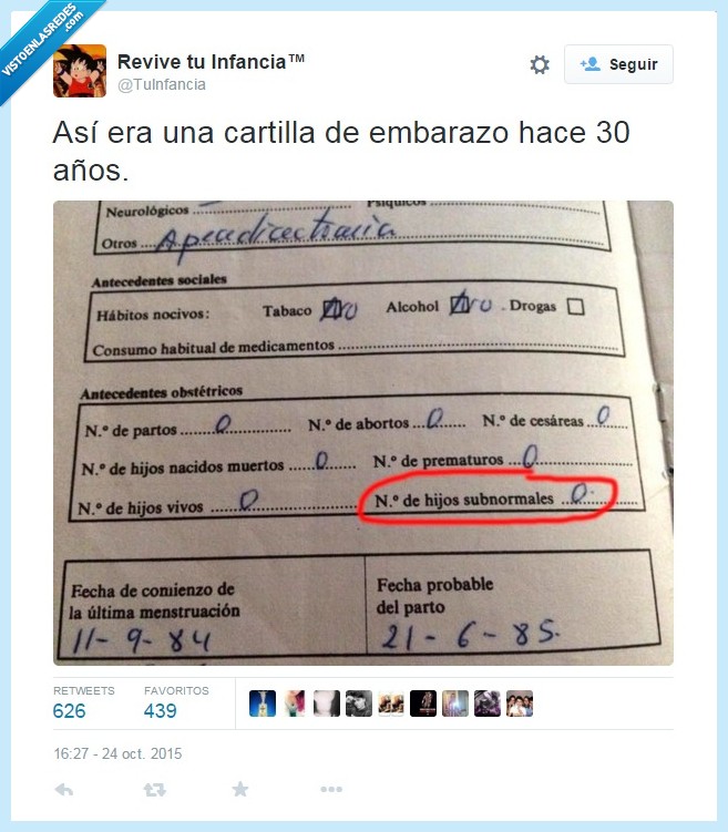 cartilla de embarazo,hace 30 años,hijos,subnormales,salud,bebe