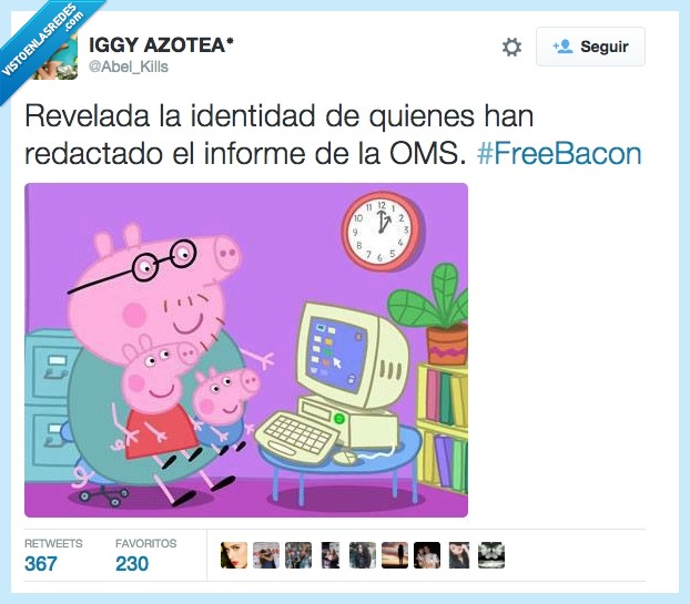 Peppa Pig,Pepa Pig,OMS,bacon,carne,cancer,identidad,informe,FreeBacon