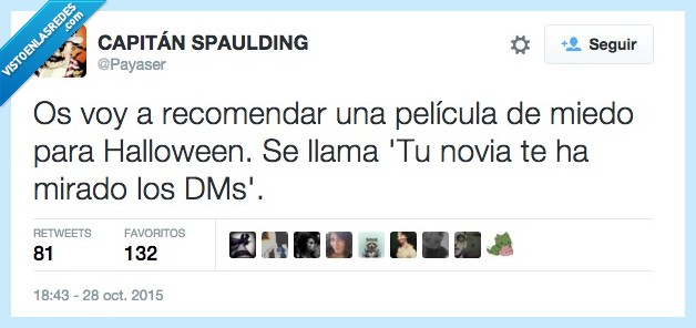 recomendar,película,miedo,halloween,novia,mirar,mensajes,privados,DM,twitter