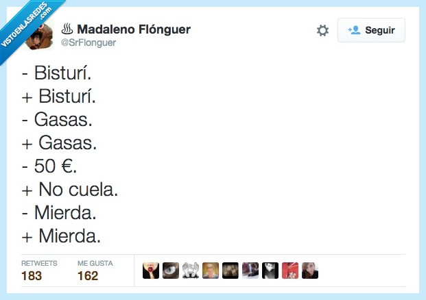 bisturí,gasa,ayudante,dinero,cincuenta,50,euros