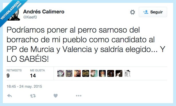 poner,perro,sarnoso,borracho,pueblo,candidato,Murcia,Valencia,PP,partido popular,elegido,ganar