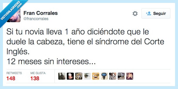 novia,año,decir,duele,dolor,cabeza,sindrome,corte,inglés,meses,12,doce,intereses