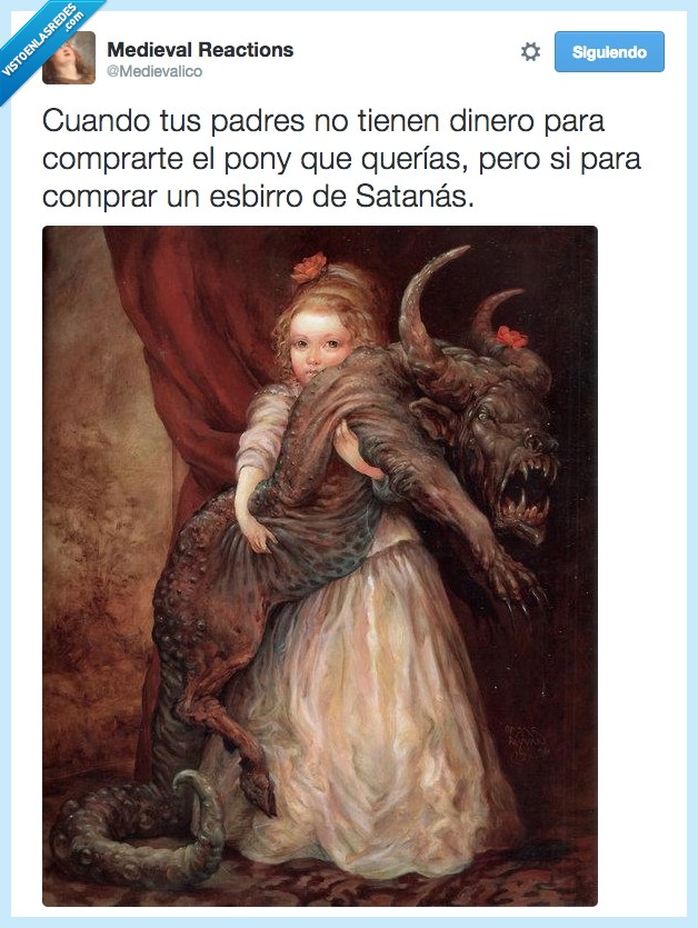padre,poni,pony,dinero,pagar,comprar,esbirro,satanás,cuadro,medievalico,monstruo