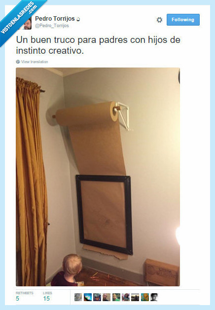truco,niños,padres,previsores,pared,papel,pintar,dibujar,rollo,instinto,creativo,idea