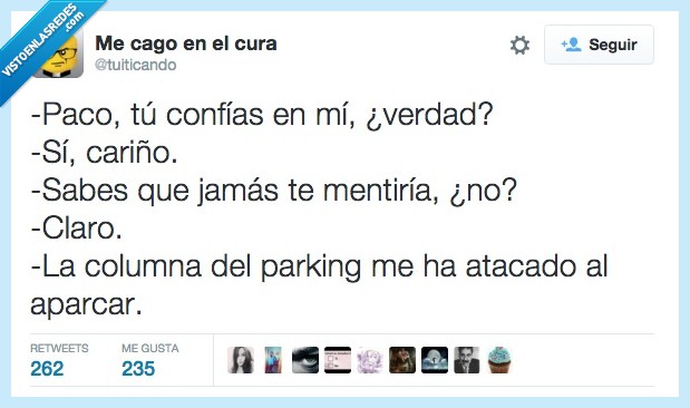 paco,cariño,amor,aparcar,columna,parquing,atacar,atacado,rayar