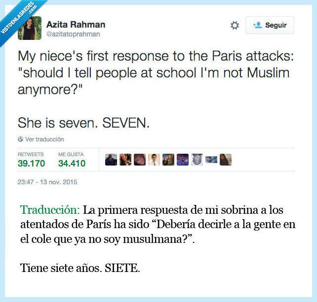 miedo,sobrina,respuesta,atentado,París,Francia,musulmana,colegio,religión,siete