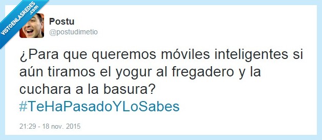 smartphone,cuchara,fregadero,yogur,basura,descuido,tirar,confundir,error,movil,telefono,inteligente