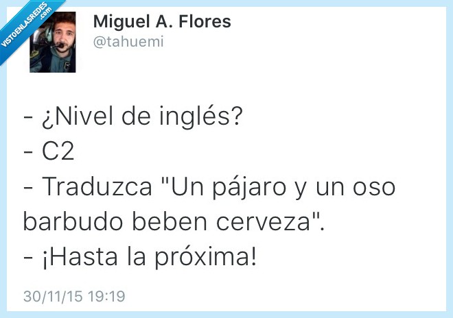 nivel,inglés,traduzca,traducir,entrevista,pájaro,oso,barbudo,beben,cerveza,bird,bear,bearded,beer