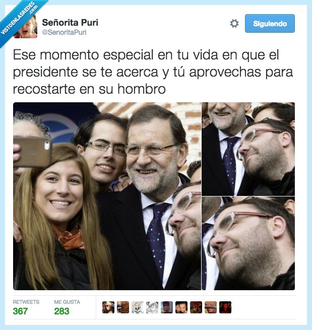 Mariano Rajoy,cafas,apoyar,recostar,cabeza,hombro,presidente,chico,selfie