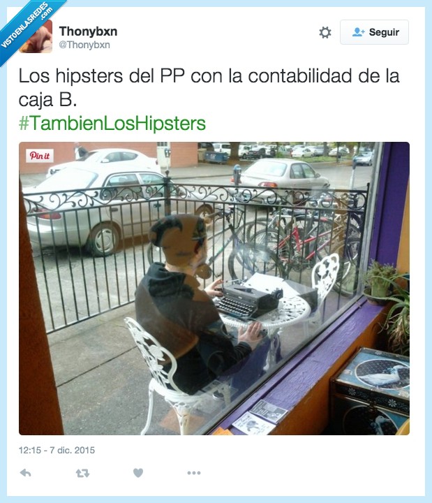 hipster,pp,partido popular,contabilidad,caja b,dinero,maquina,escribir,mar,terraza
