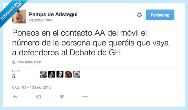 poner,contacto,AA,emergencia,movil,persona,numero,defender,Debate,GH,Gran Hermano