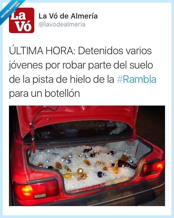 detenidos,jóvenes,robar,hielo,suelo,pista,botellón