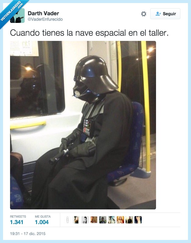 darth vader,twitter,metro,nave espacial,taller,disfraz,star wars,que la fuerza te acompañe
