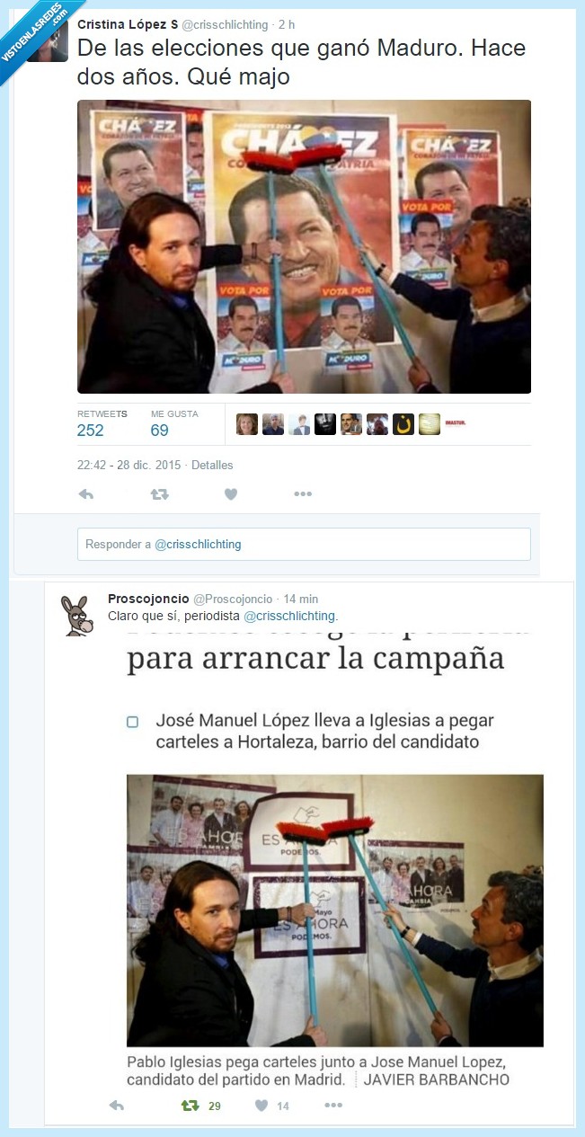 COPE,Periodismo,Podemos,Manipulación,Chavez,Pablo Iglesias,cartel,pegar