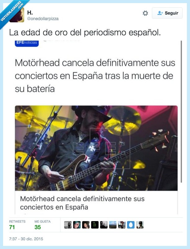 Lemmy Kilmister,Motorhead,foto,bajista,baterista,bateria,muerte,dep,rip,Descanse en paz :(,oro,periodismo,español