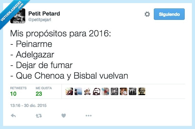 proposito,2016,año nuevo,nochevieja,Chenoa,Bisbal,vuelvan,volver,amor,adelgazar,fumar
