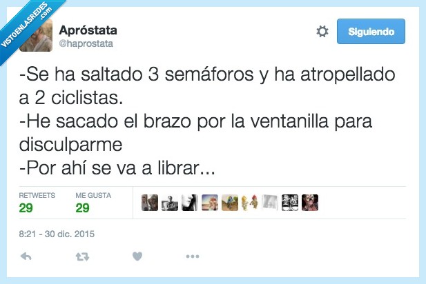 semaforo,saltar,atropellar,ciclista,brazo,ventanilla,disculpar,librar,juicio,policia
