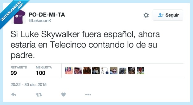 Luke Skywalker,Star Wars,español,España,Telecinco,contando,especial,Salvame