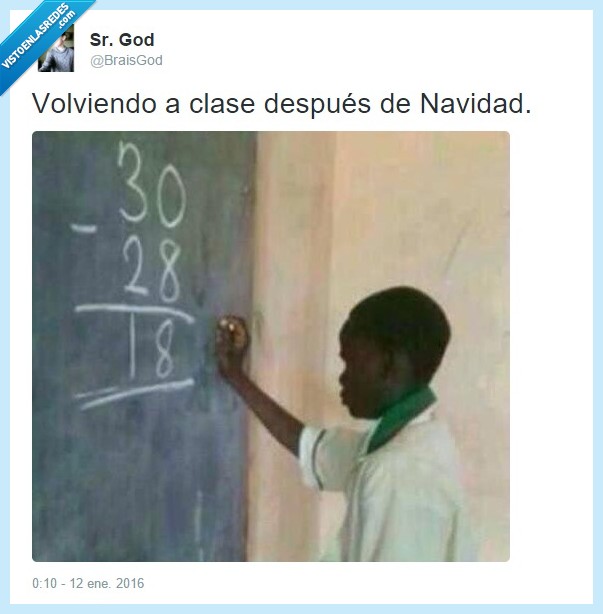 Navidad,clases,matemáticas,vacaciones,olvidar,restar,operación