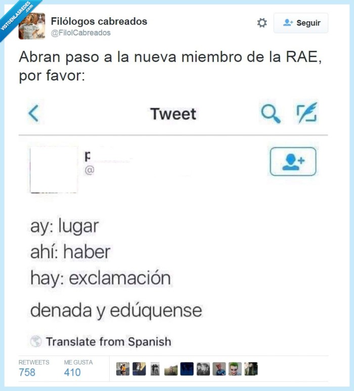 RAE,ahi,hay,ay,filologa,educacion,twitter,es jrasioso porque lo ha dicho mal
