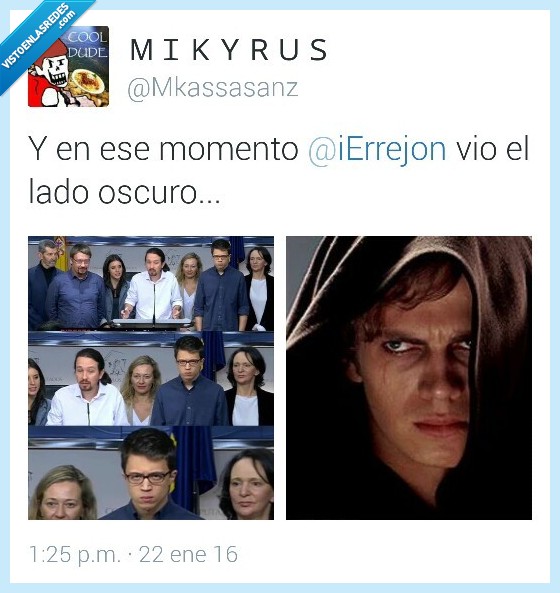 lado,oscuro,Anakin,Darth Vader,mirada,odio,Iñigo Errejon,Podemos