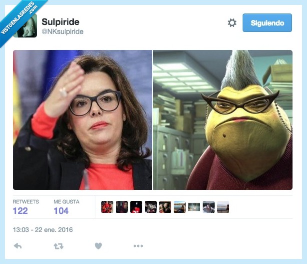 Soraya Saez de Santamaría,Monstruos SA,parecido,razonable,clavada,igual,gafas