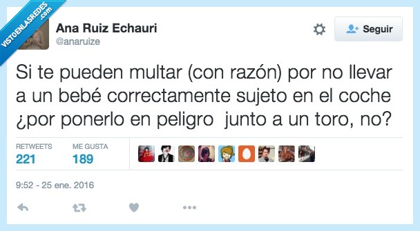 multar,razon,niño,hijo,sujeto,bebe,correctamente,coche,toro,peligro