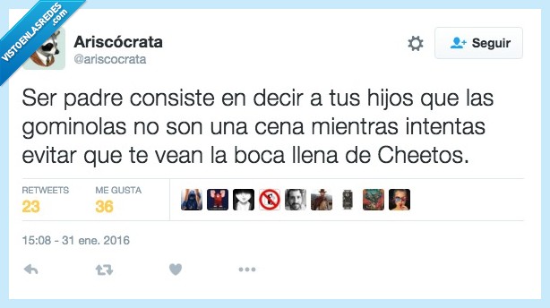 ser,padre,paternidad,hijo,chucherías,gominolas,cenar,comer,evitar,boca,Cheetos
