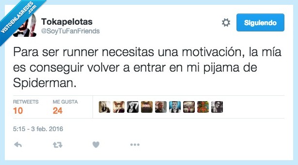 runner,motivación,conseguir,volver,entrar,pijama,Spiderman,gordo