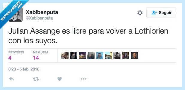 Julian Assange,libre,volver,Lothlorien,suyos,elfo,rubio,El señor de los anillos