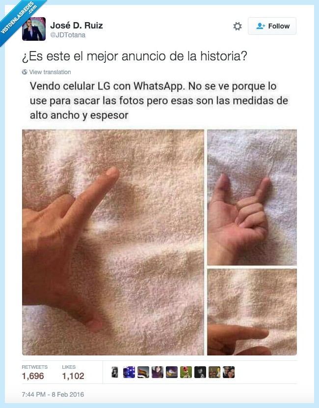 anuncio,marketing,estrategia,venta,infalible,vender,celular,whatsaoo,móvil,lo peta,medidas,foto,manos,no se ve,es así,y así,toalla