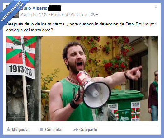 Dani Rovira,titiriteros,apología,terrorismo,Ocho apellidos vascos