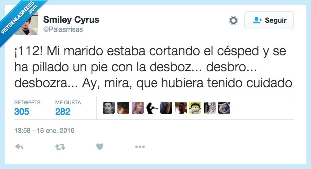 112,emergencias,marido,cesped,pillar,pie,desbrozadora,cuidado,peligro,dolor