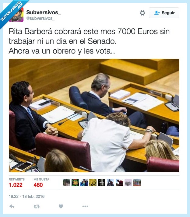 Rita Barberá,sueldo,cobrar,corrupción,7000 euros,senado,trabajar
