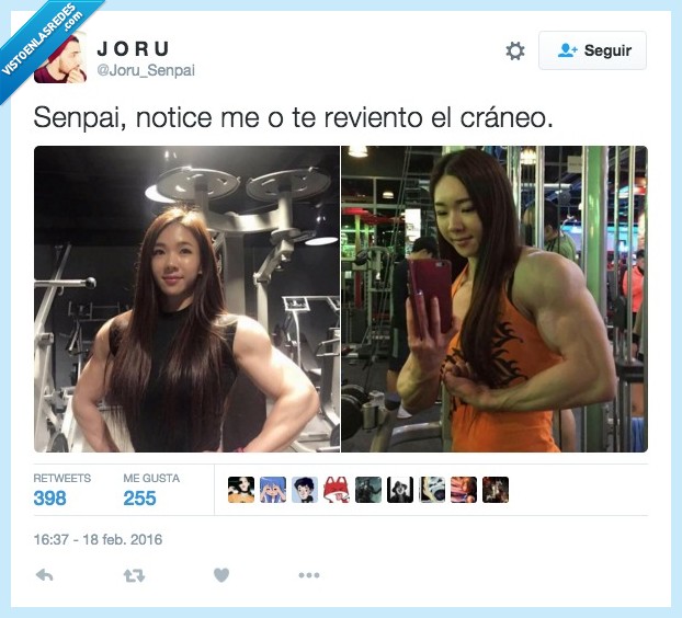 senpai,notice me,asiatica,china,japonesa,coreana,brazos,fuerte,gimnasio,musculo,reviento,craneo