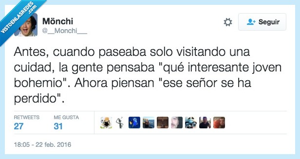 antes,joven,mayor,solo,bohemio,señor,perdido