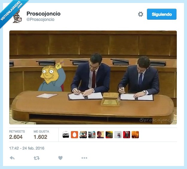 Ralph,mesa,Los Simpson,Albert Rivera,Pedro Sanchez,firmar,pacto