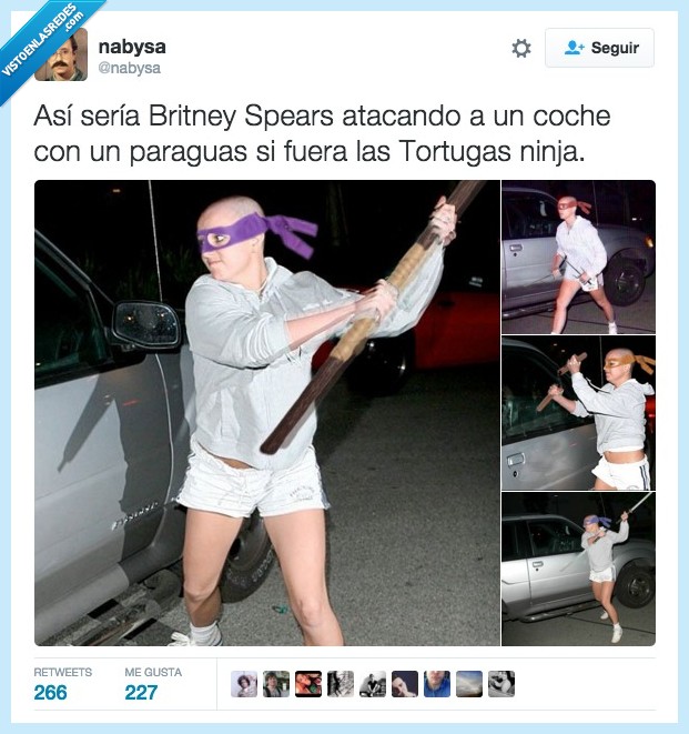 Britney Spears,paraguas,Tortuga Ninja,antifaz