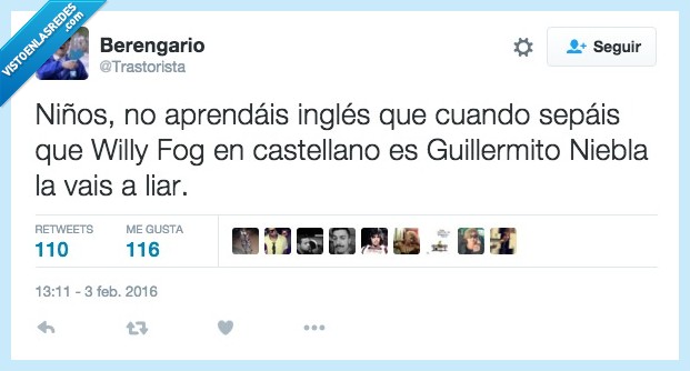 Willy Fog,Guillermito,Niebla,liar,inglés,aprender,la vuelta al mundo en 80 días