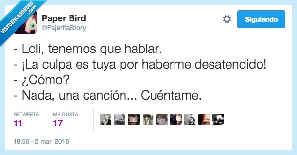 hablar,culpa,desatendido,desatender,canción,cuernos,pareja,loli,cuentame