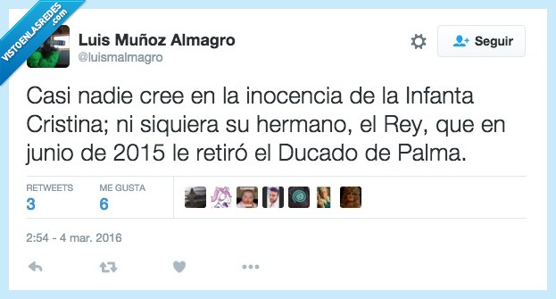 nadie,cree,creer,inocencia,infanta,cristina,hermano,Rey,Felipe,retirar,ducado,palma
