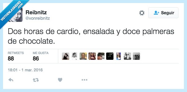 hora,cardio,correr,ensalada,palmera,chocolate,comer,engordar,salud