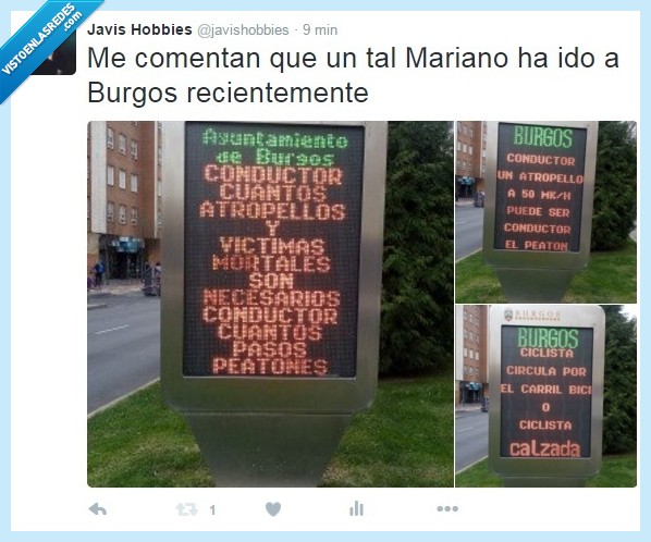 Rajoy,mariano,burgos,conductor,atropello,cartel,ciclista,redundante
