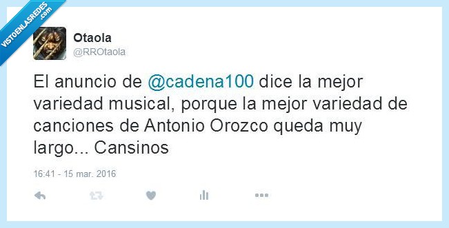 cadena 100,Antonio Orozco,Radio,Repetitivo,pesado,variedad,canciones