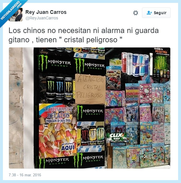 cristal,peligroso,chino,tienda,monster,roto,alarma,guarda