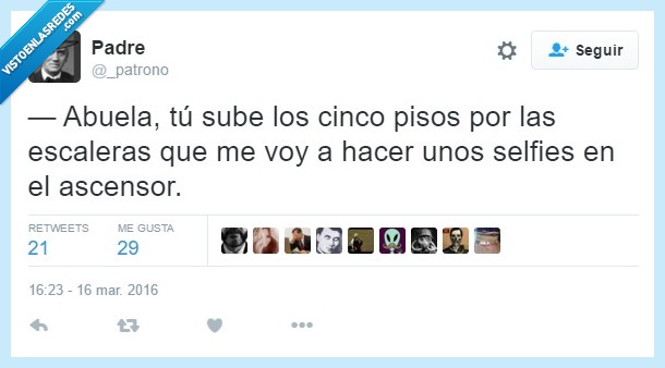 abuela,sube,subir,cinco,pisos,escaleras,selfie,ascensor