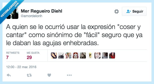 ocurrir,expresion,coser,cantar,aguja,enhebrada